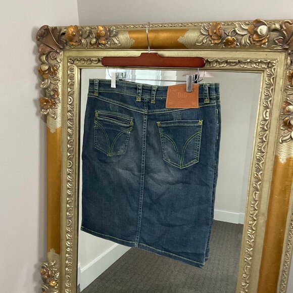 Y2k Dolce & Gabbana Denim Jean Skirt Front Zipper Neon Stitching Size 30 Blue - Picture 4 of 5